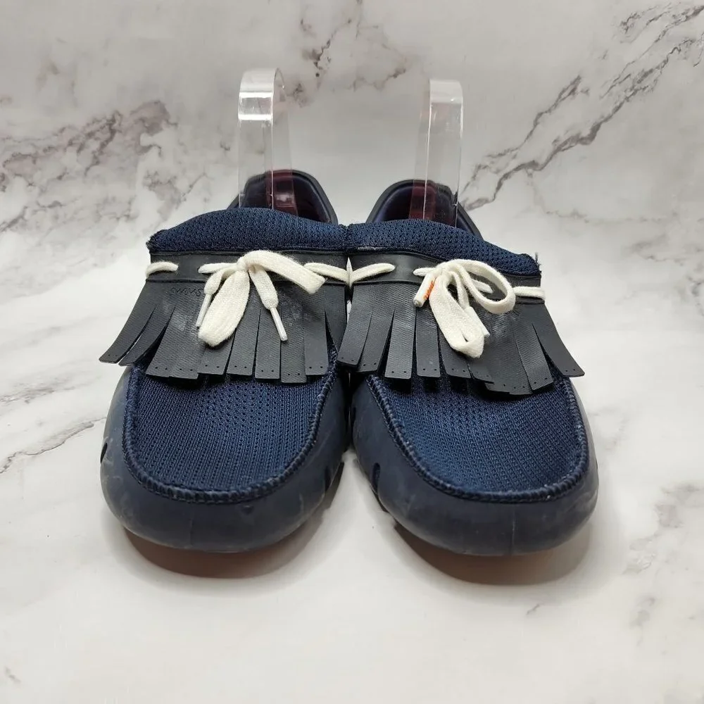 SWIMS Men's Lace Loafer Boat Shoes Navy Blue Mesh Trimmed Size 9